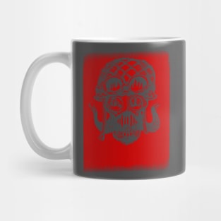 hellish soldier with a protective mask and a long mustache Mug